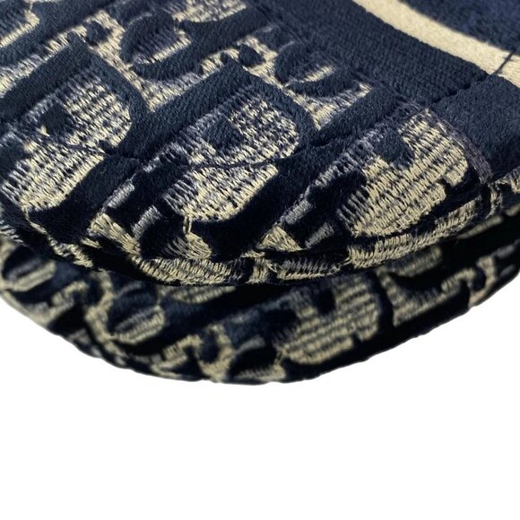 Auth DIOR/ChristianDior Saddle Bag Navy Cream Gray Velour Jacquard Handbag - Picture 4 of 16